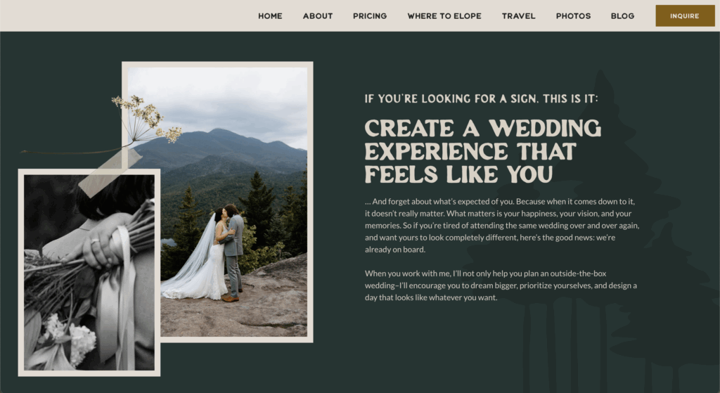 A section of Kelsey's services page.