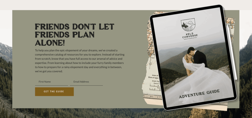 The section of Kelsey's website that introduces her adventure guide.