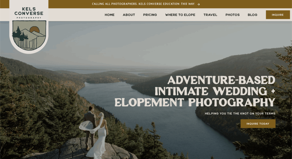 The website homepage of Kelsey Converse Photography.